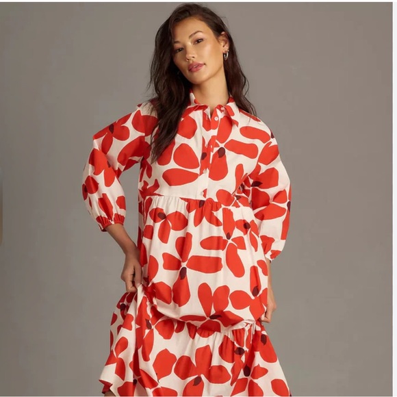 Maeve Bettina Tiered Floral Shirt Dress L - Picture 2 of 9